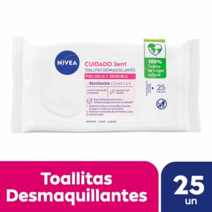 Nivea   Toallitas Limpiadoras 3 en 1 Piel Sensible Pro-Vitamina B5 e Hidramina x 25 unidades