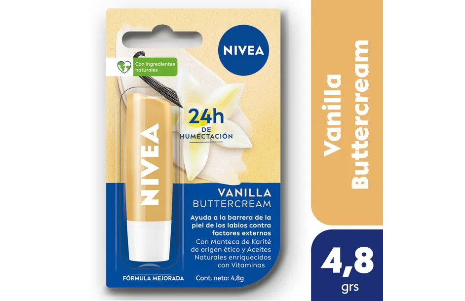 Protector labial humectante NIVEA Vainilla Buttercream para todo tipo de piel x 4,8 grs