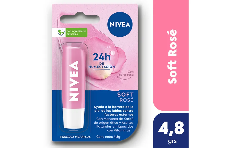 Protector labial humectante NIVEA Soft Rosé para todo tipo de piel x 4,8 grs
